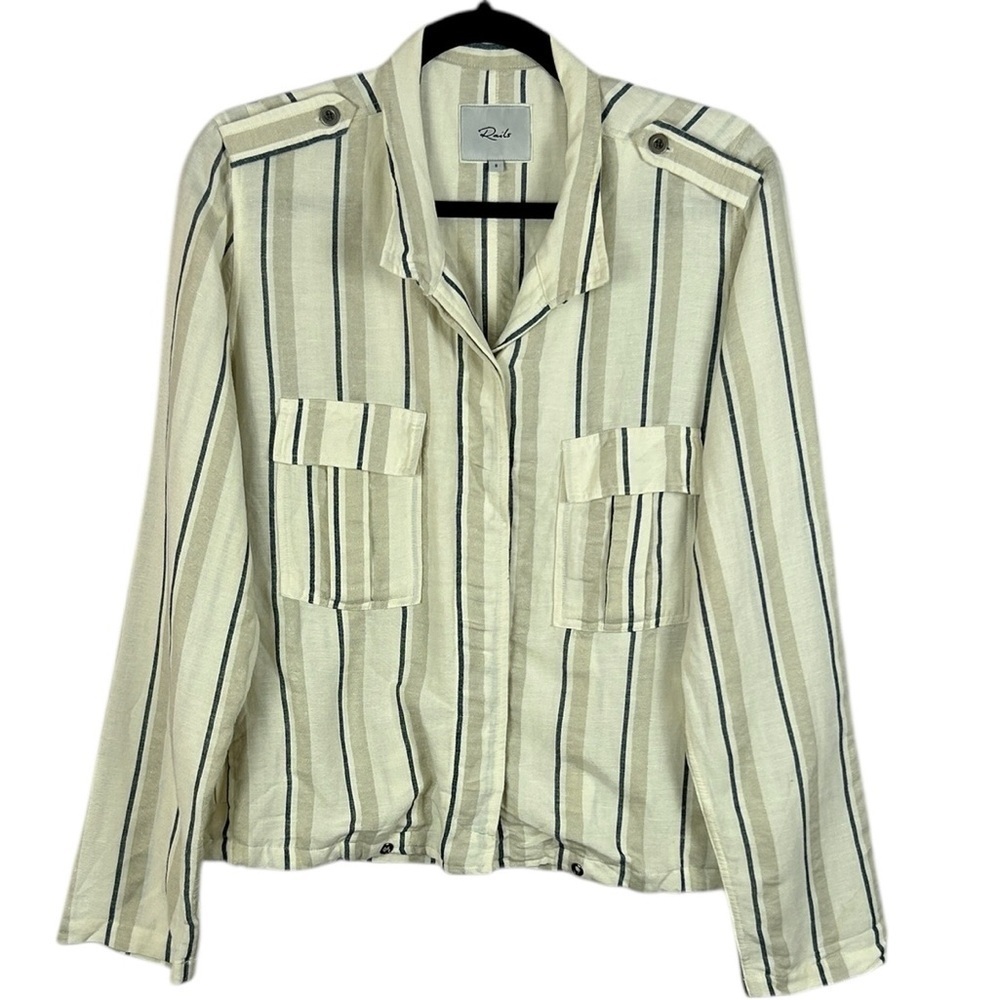 Rails Striped Linen Blend Utility Shirt Jacket Small Cream Button Front Pockets